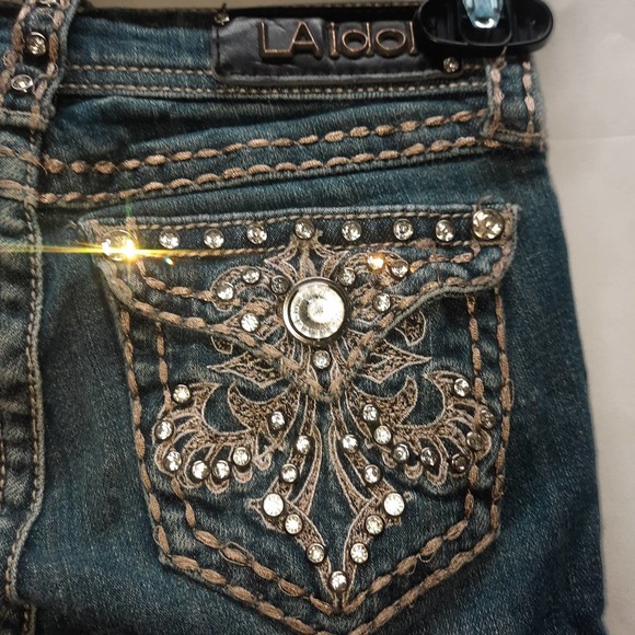 LA IDOL Girls Super Rhinestone Embroidered Blinged back pockets and belt loops 8 - Picture 5 of 10